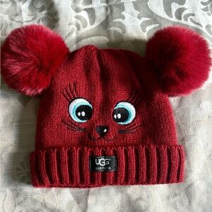UGG Australia Red Pom-Pom Cat Beanie